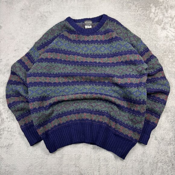 Vintage Brooks Brothers Pure Wool Knit Sweater Mens Pullover Fair Isle England L - Picture 1 of 8